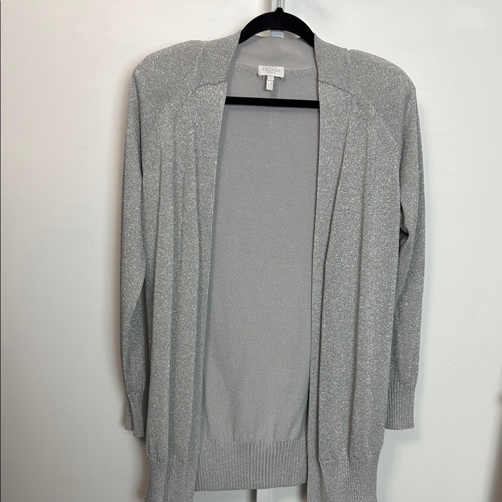 Escada Silver Shimmer Open Front Knit Cardigan Long Sleeve Luxury - Picture 1 of 12